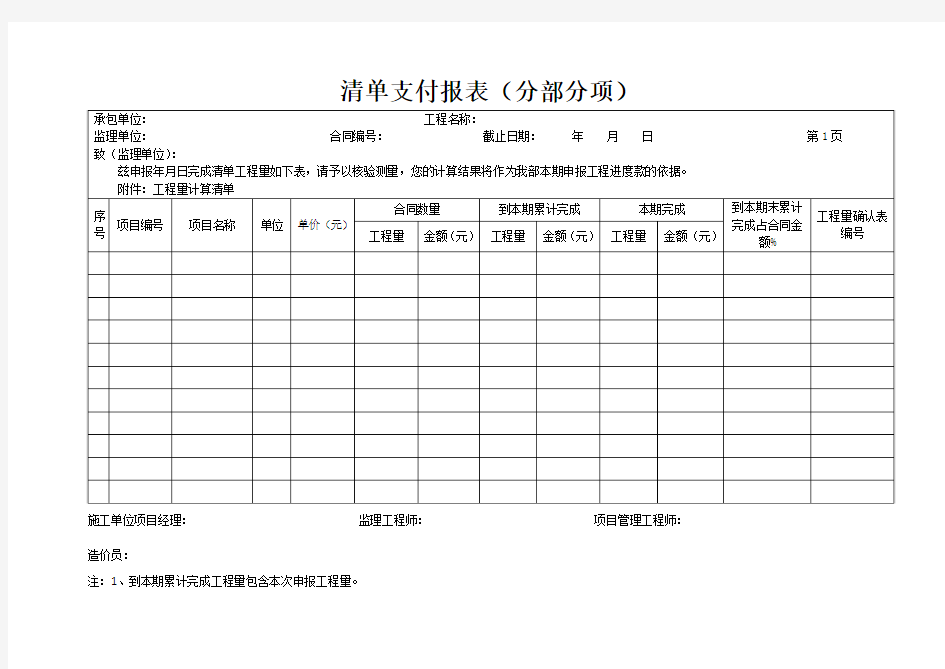 清单支付报表(分部分项)