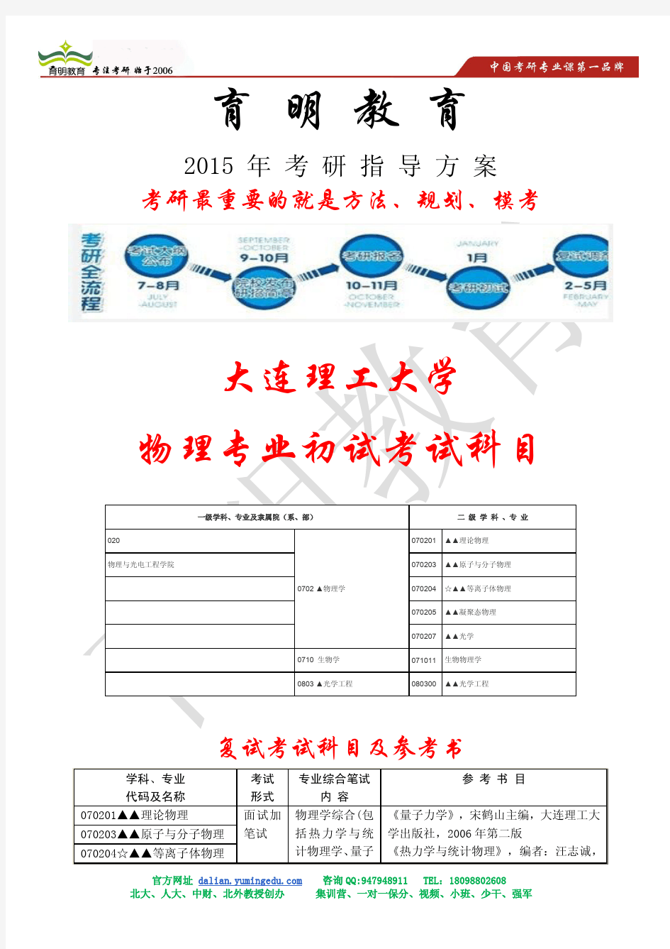 大连理工大学物理专业真题、初始复试考试科目