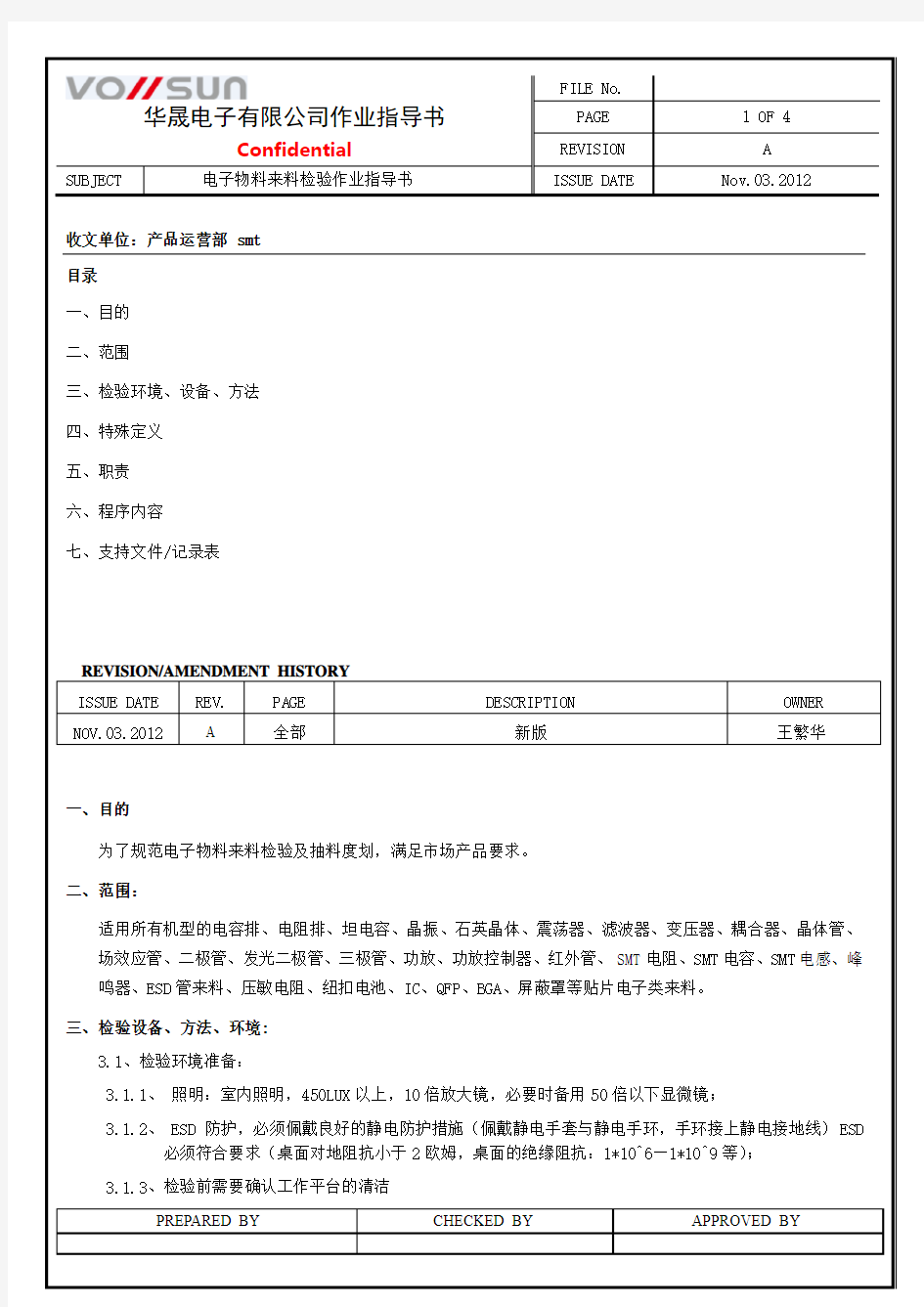 电子物料来料检验作业指导书