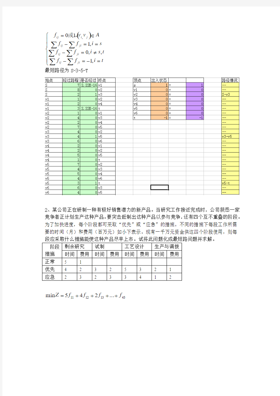 运筹学最短路问题作业