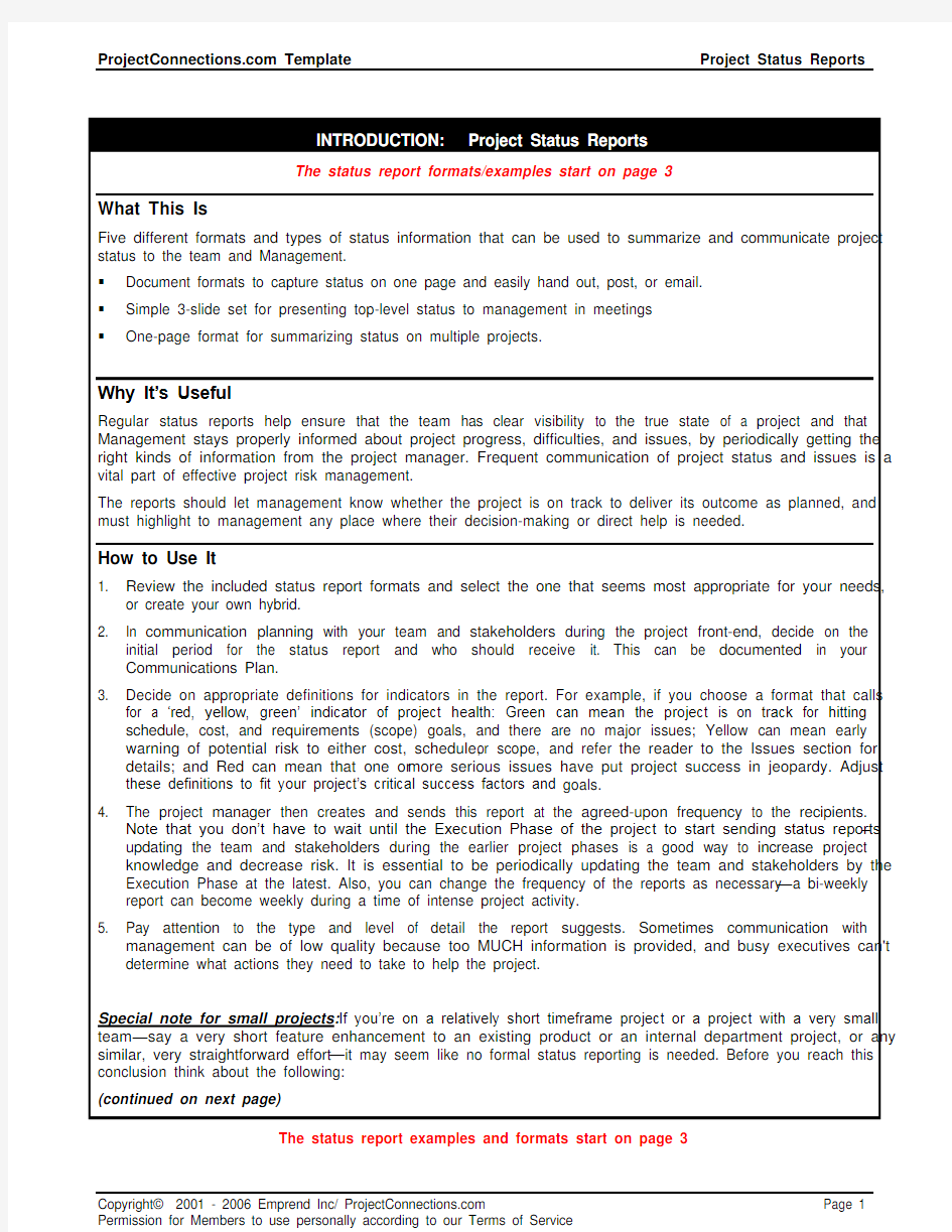 Project Progress Report Template