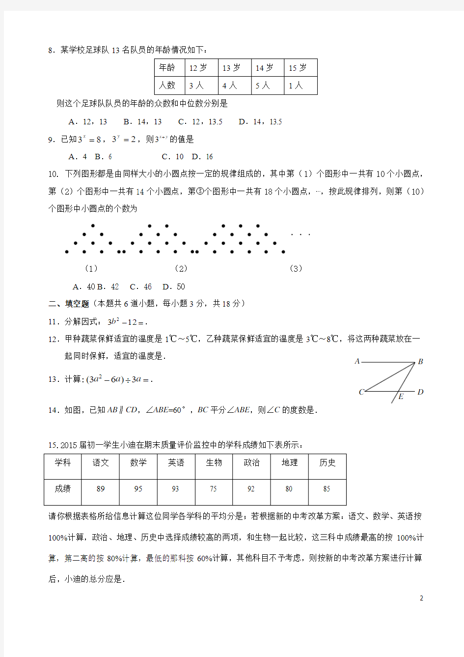 1.2015-2016第2学期初1期末数学考试题-昌平