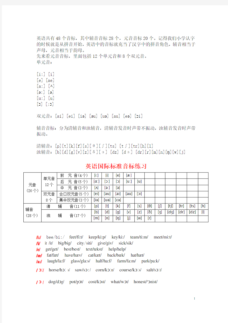 五年级英语国际音标练习题