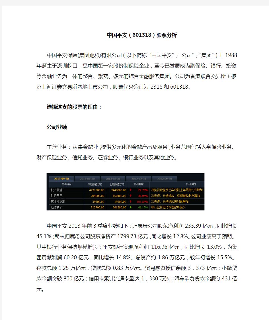 中国平安股票分析