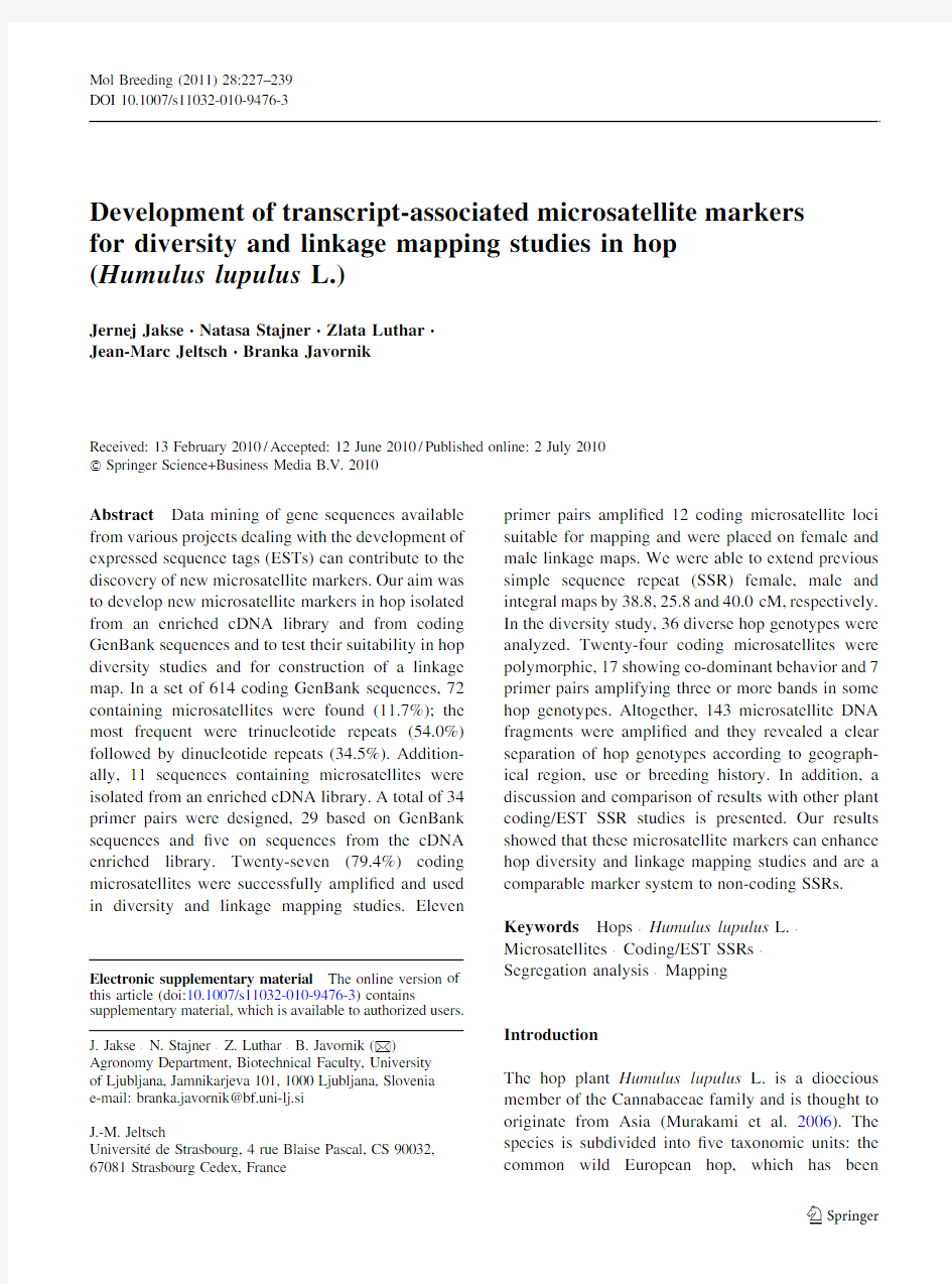 Development of transcript-associated microsatellite markers for diversity and linkage mapping studie