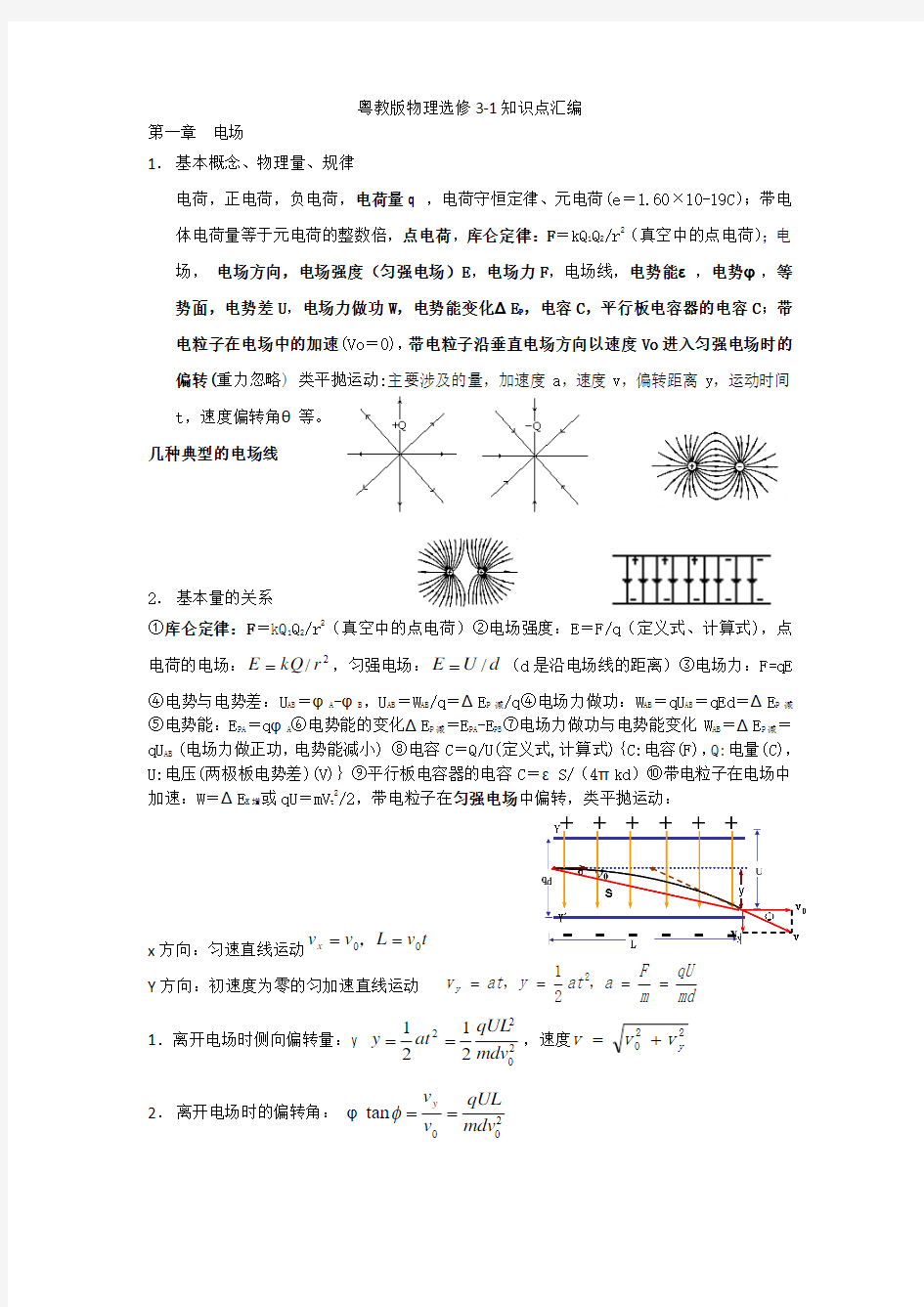 粤教版物理选修3-1知识点汇编