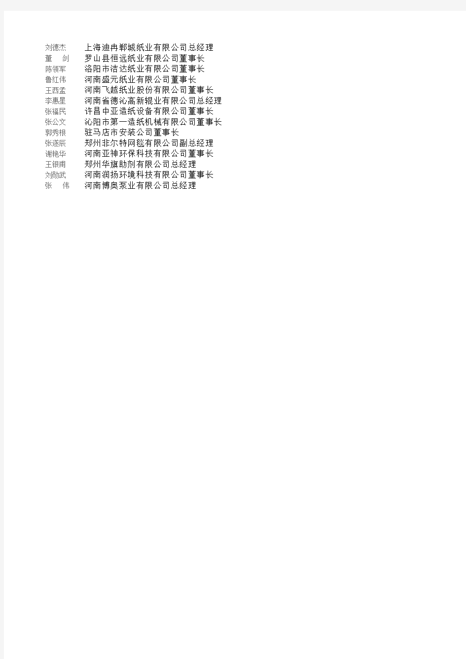 河南省主要造纸企业名录