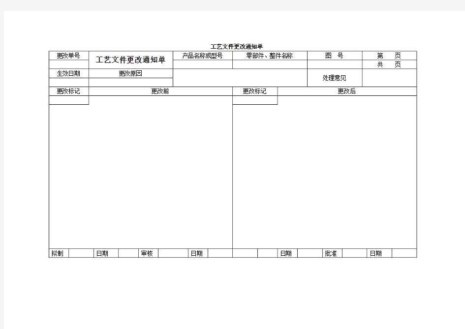 工艺文件更改通知单