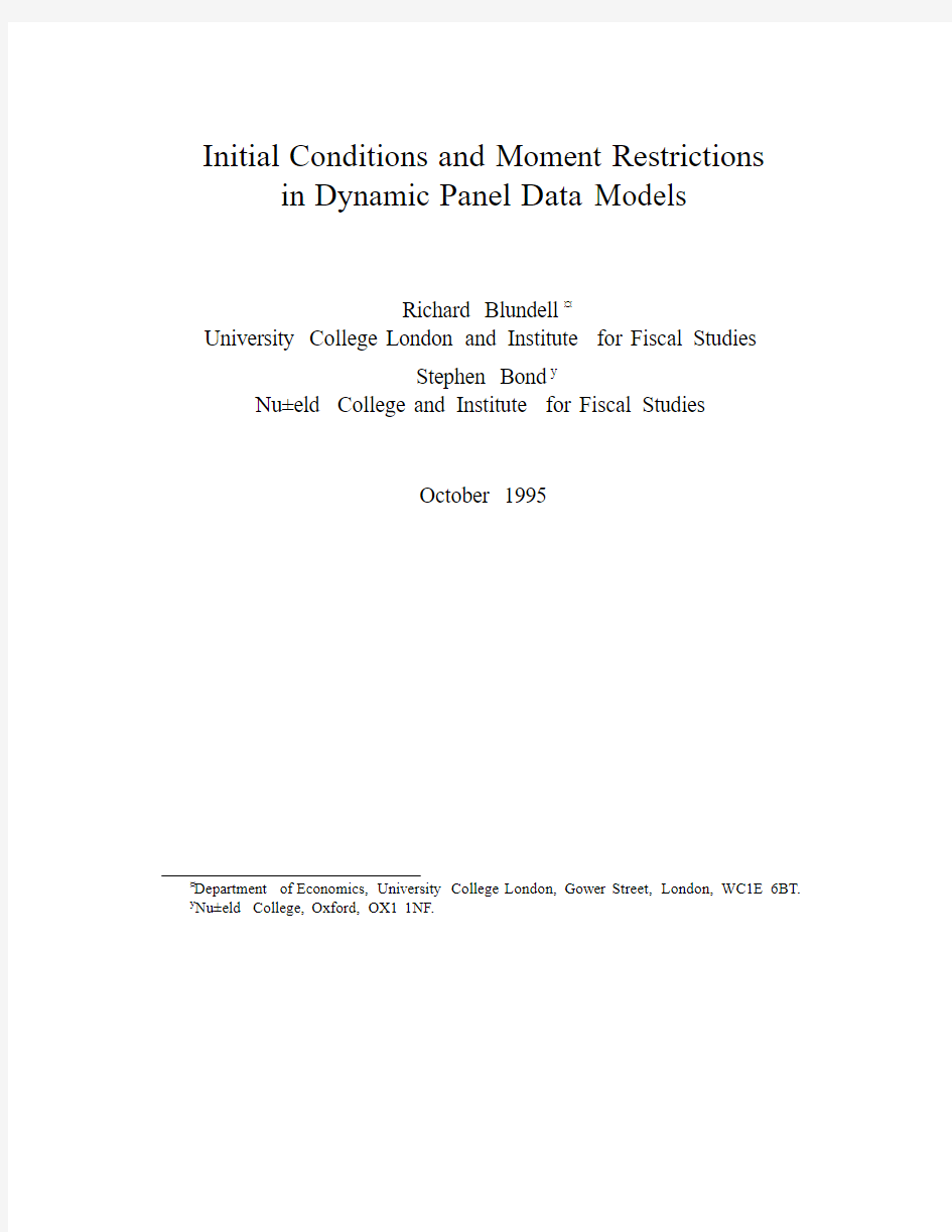 Initial Conditions and Moment Restrictionsin Dynamic Panel Data Models