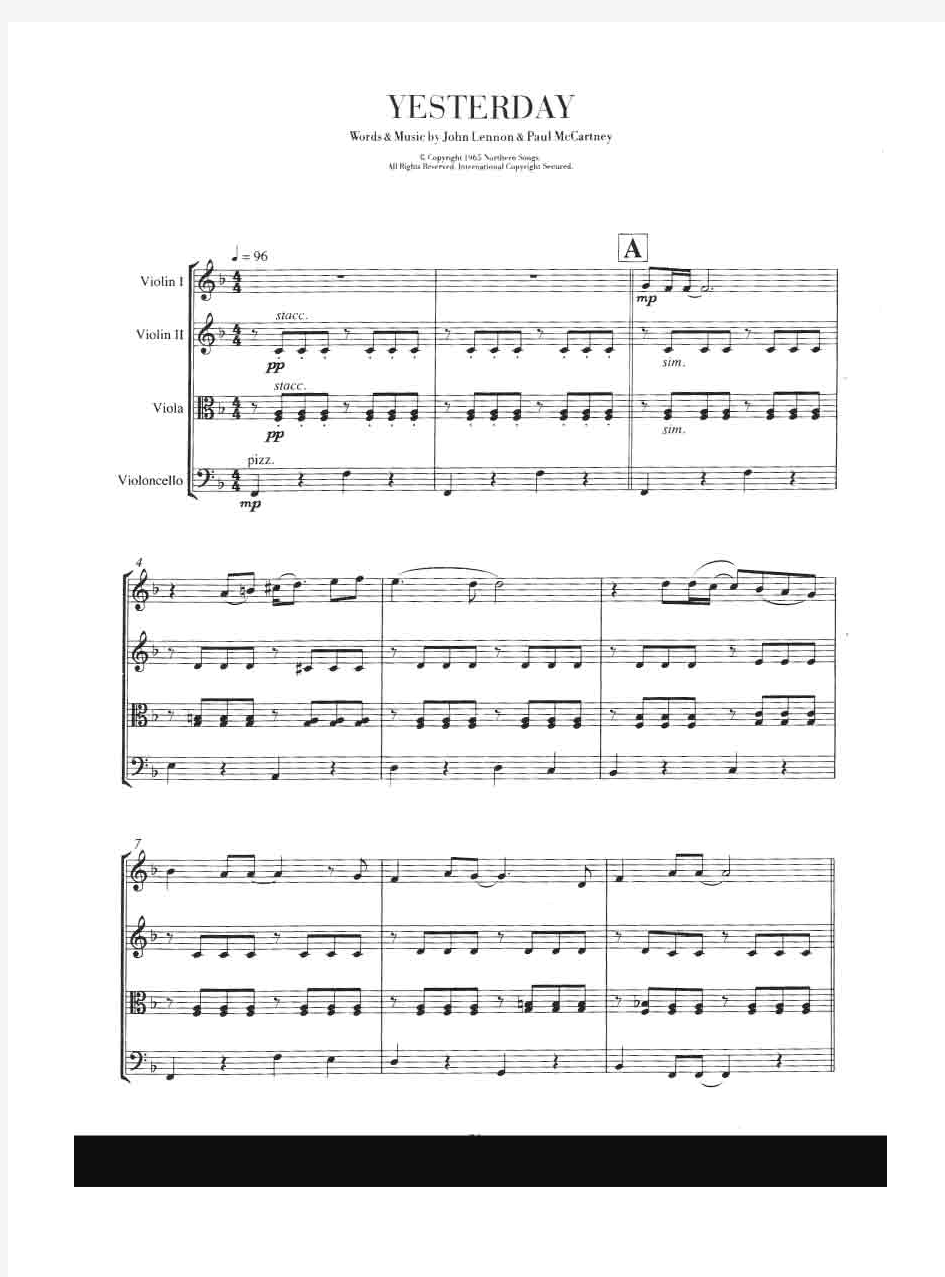Beatles_Yesterday 小提琴 钢琴谱