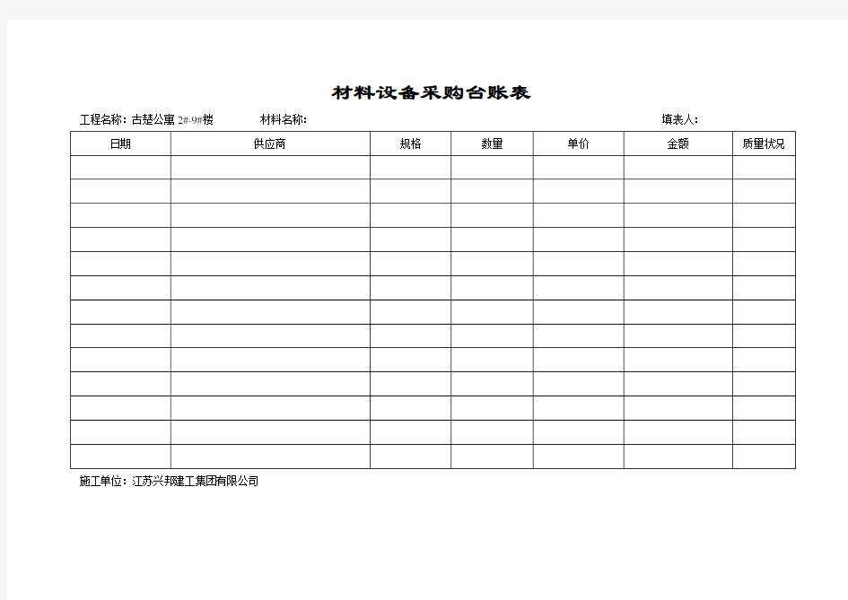 材料设备采购台帐表