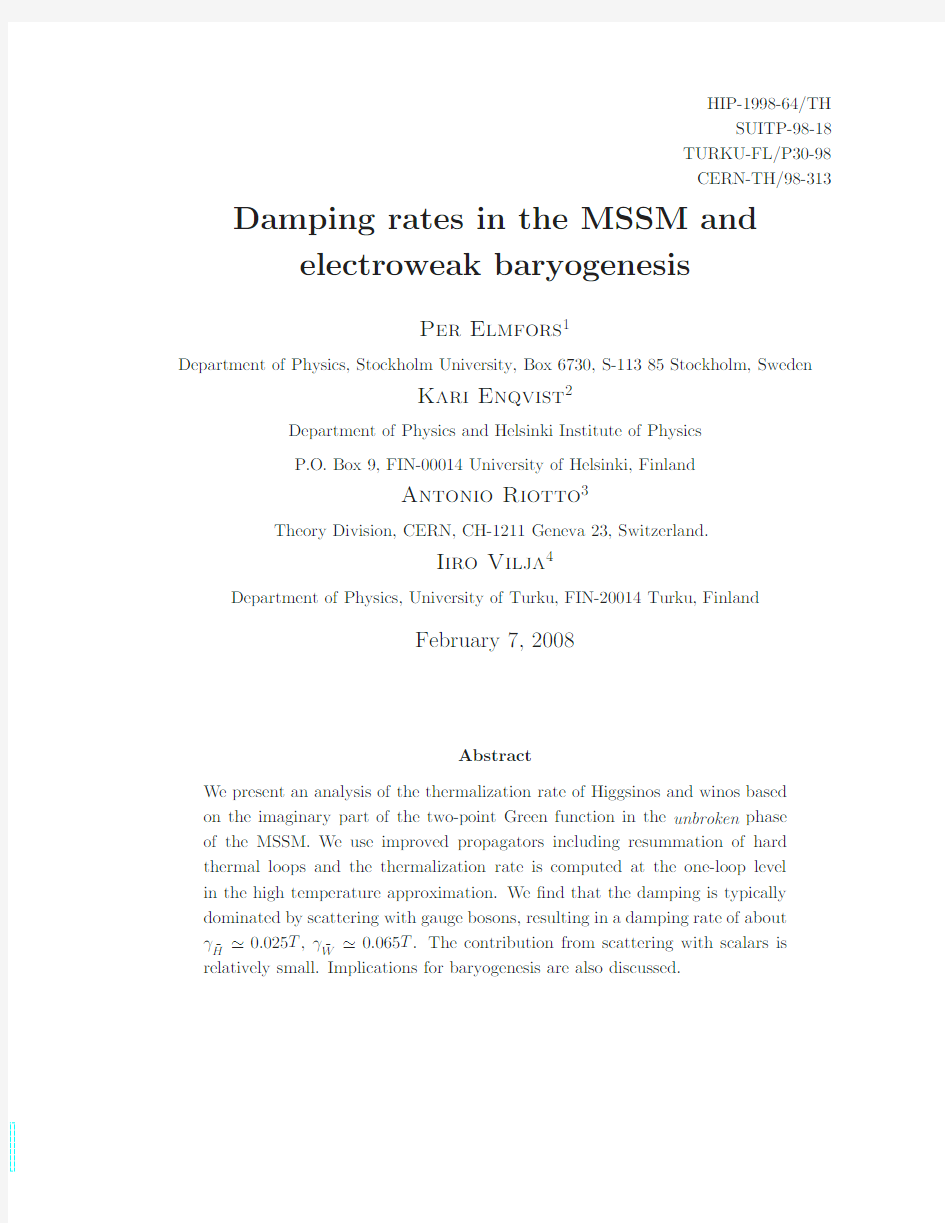 Damping rates in the MSSM and electroweak baryogenesis
