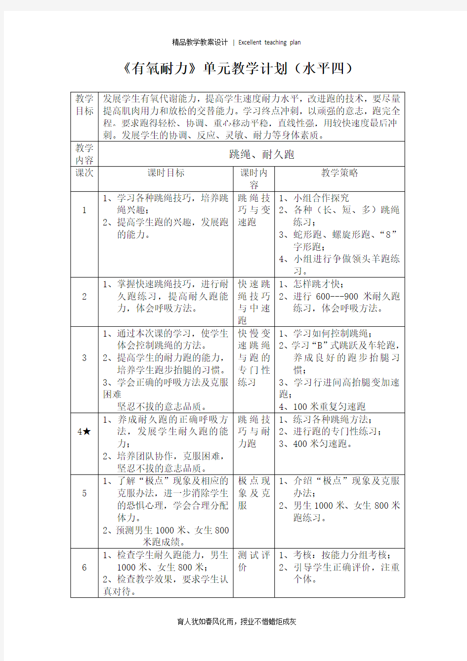 有氧耐力教学设计新部编版