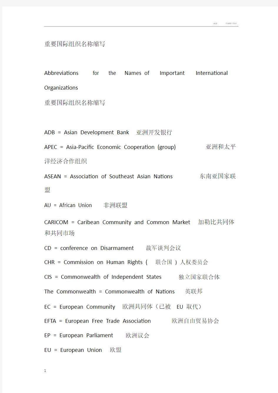 重要国际组织名称缩写.doc