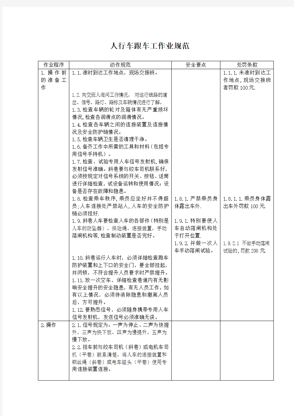 人行车跟车工作业规范