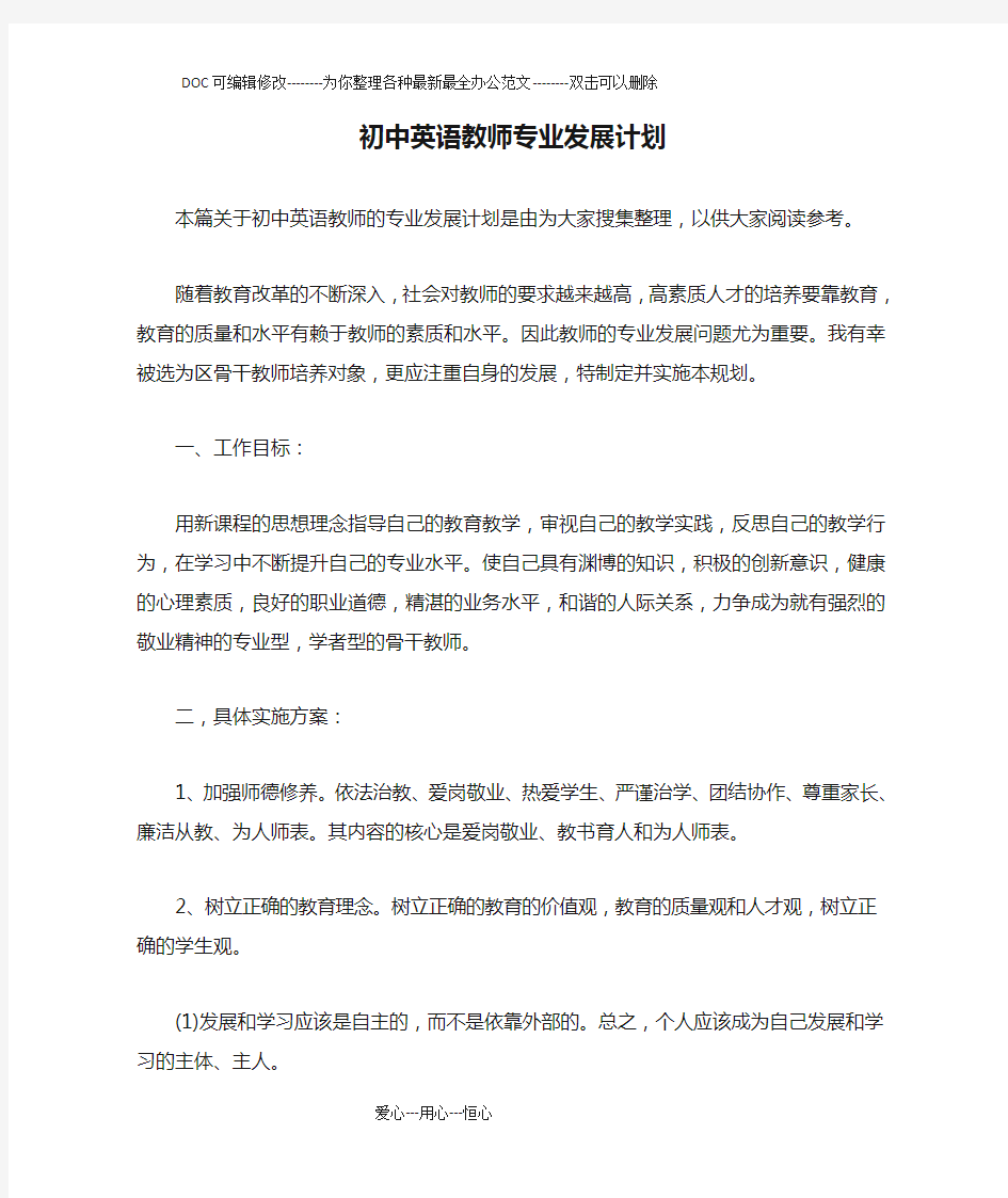 初中英语教师专业发展计划