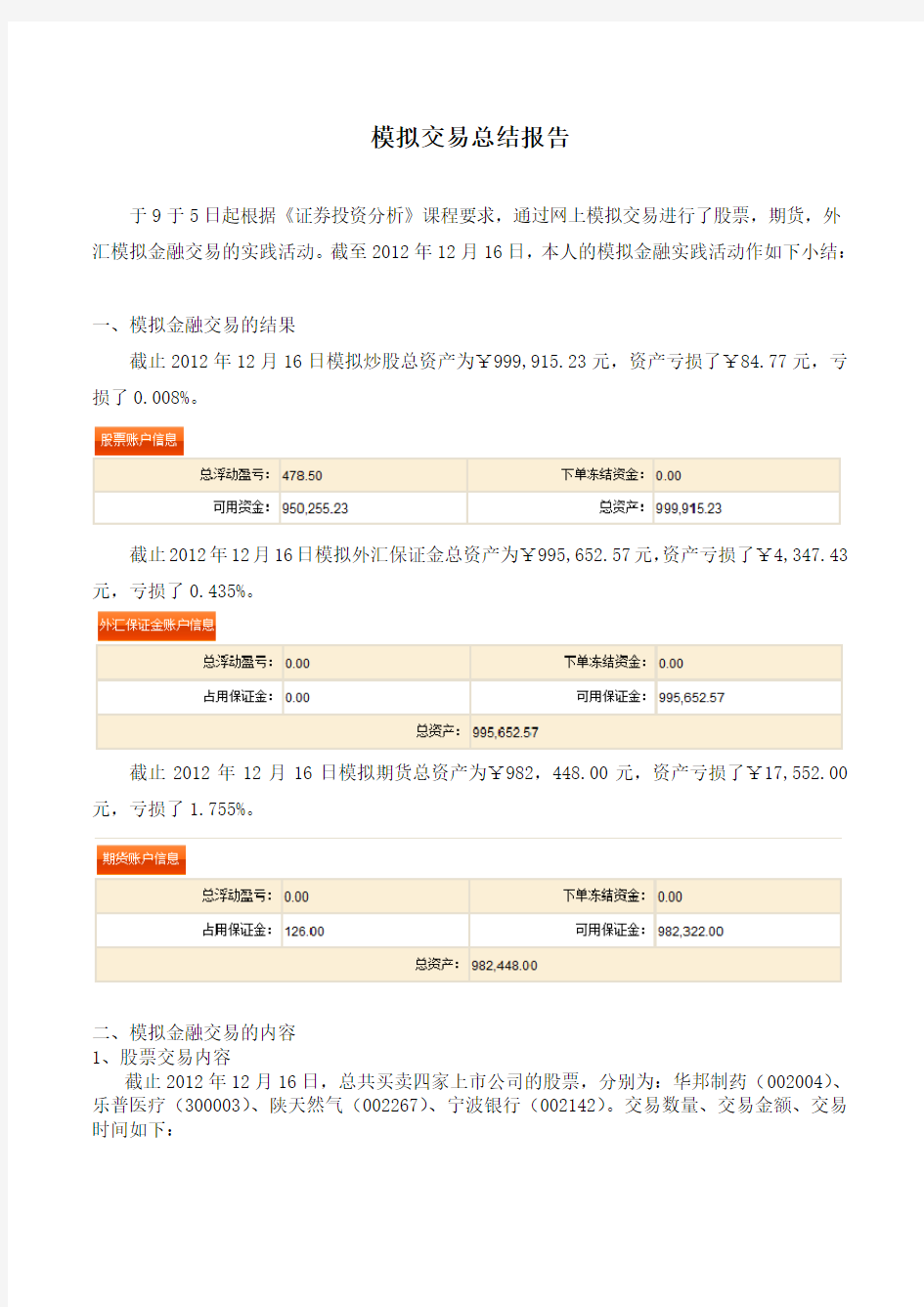 证券模拟交易总结报告