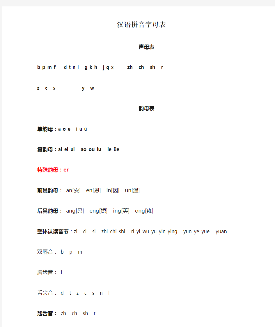 小学一年级汉语拼音字母表