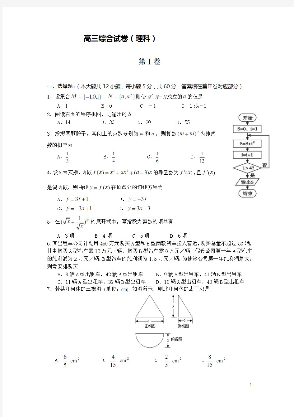 2019届高三总复习数学理科试卷及答案