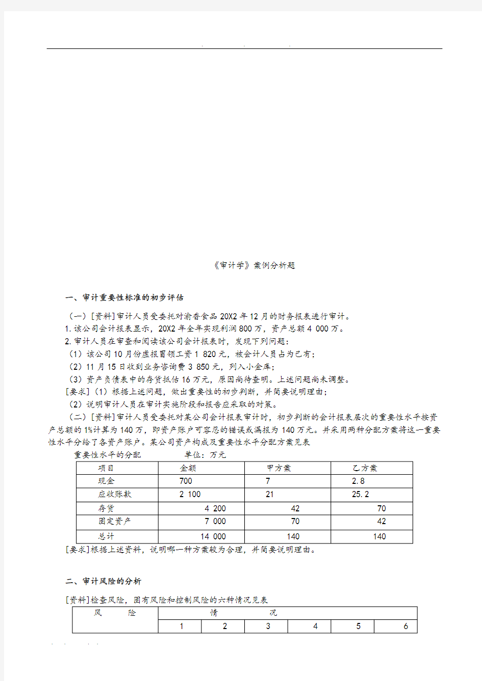 关于审计学案例分析报告