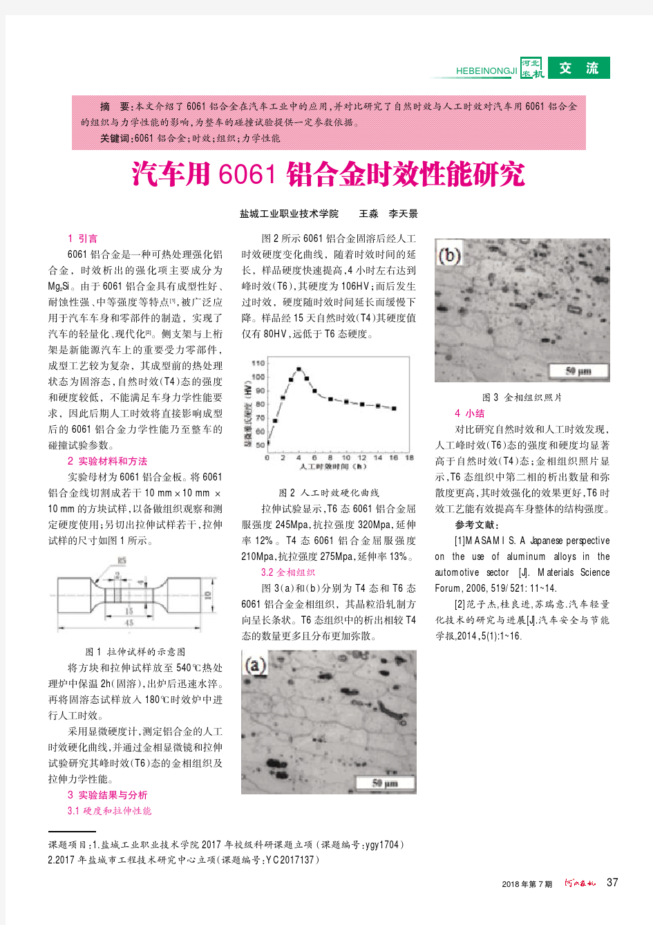 汽车用6061铝合金时效性能研究