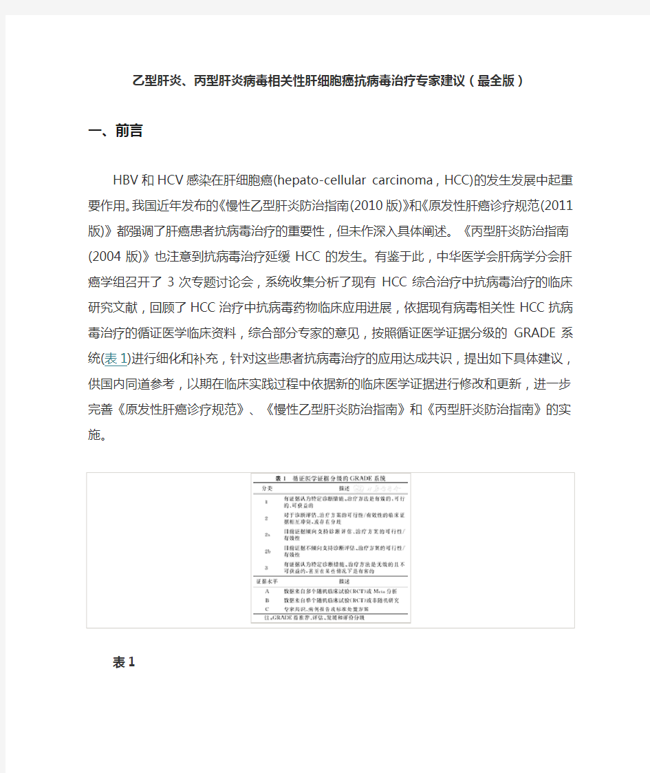 乙型肝炎、丙型肝炎病毒相关性肝细胞癌抗病毒治疗专家建议(最全版)