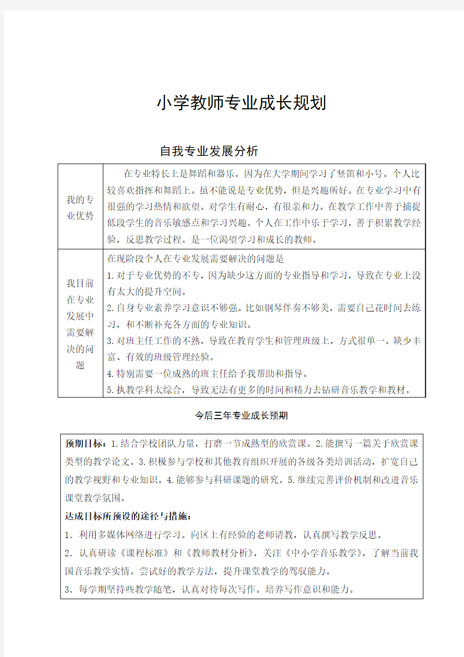 小学教师专业成长规划