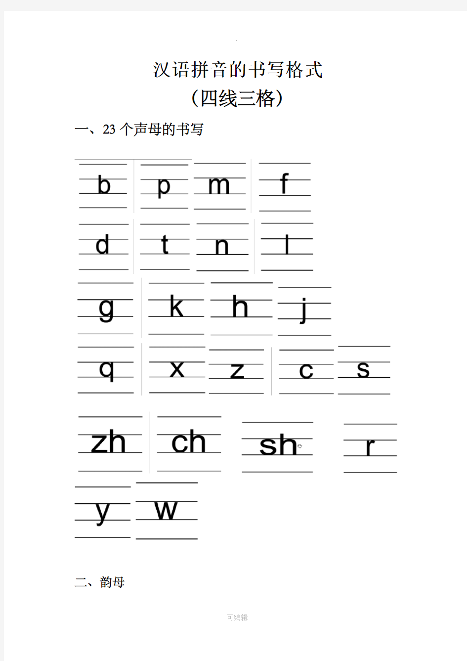 汉语拼音的书写格式(四线三格)27147