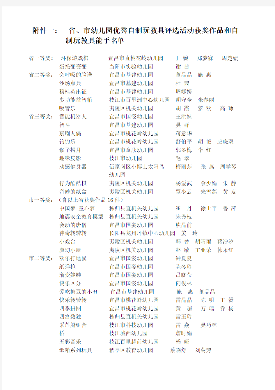 幼儿园优秀自制玩教具评选活动获奖作品和自制玩教