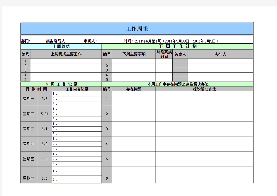 工作周报基本格式