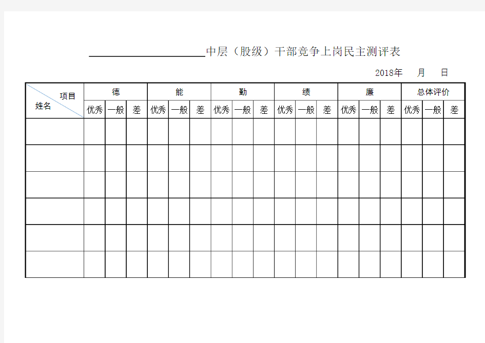 中层干部民主评议表