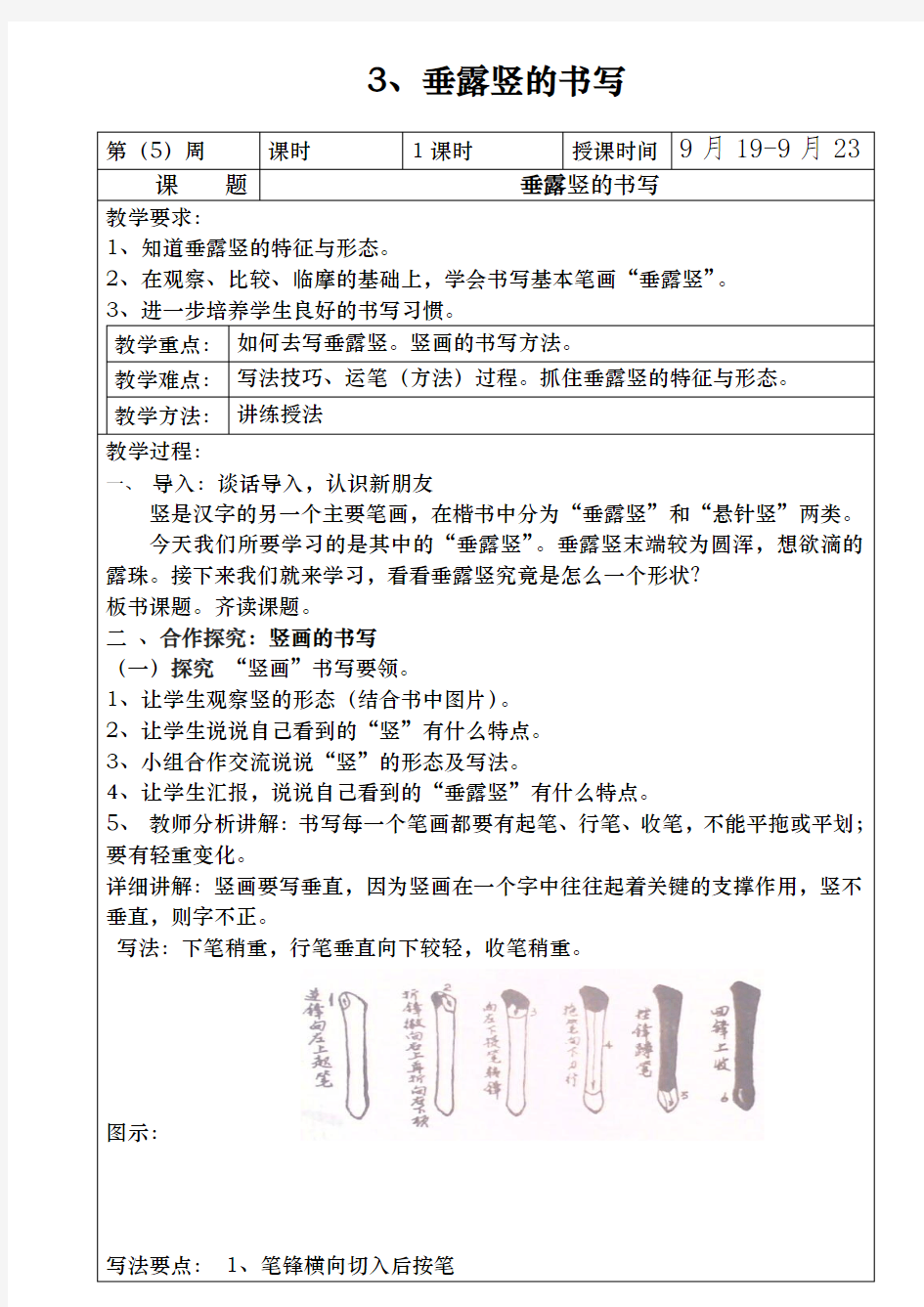 书法课教案 竖、点的写法