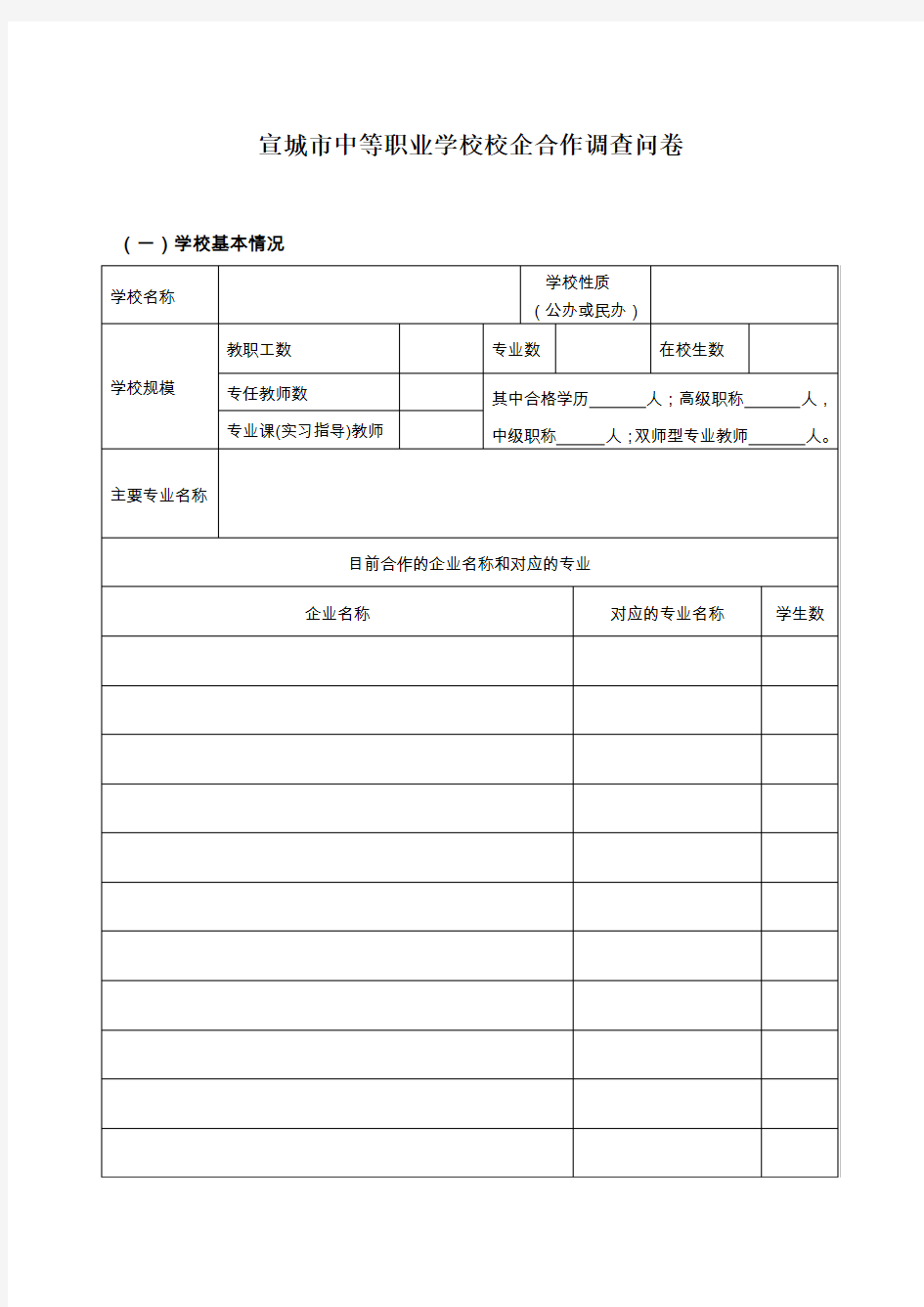 宣城市中等职业学校校企合作调查问卷