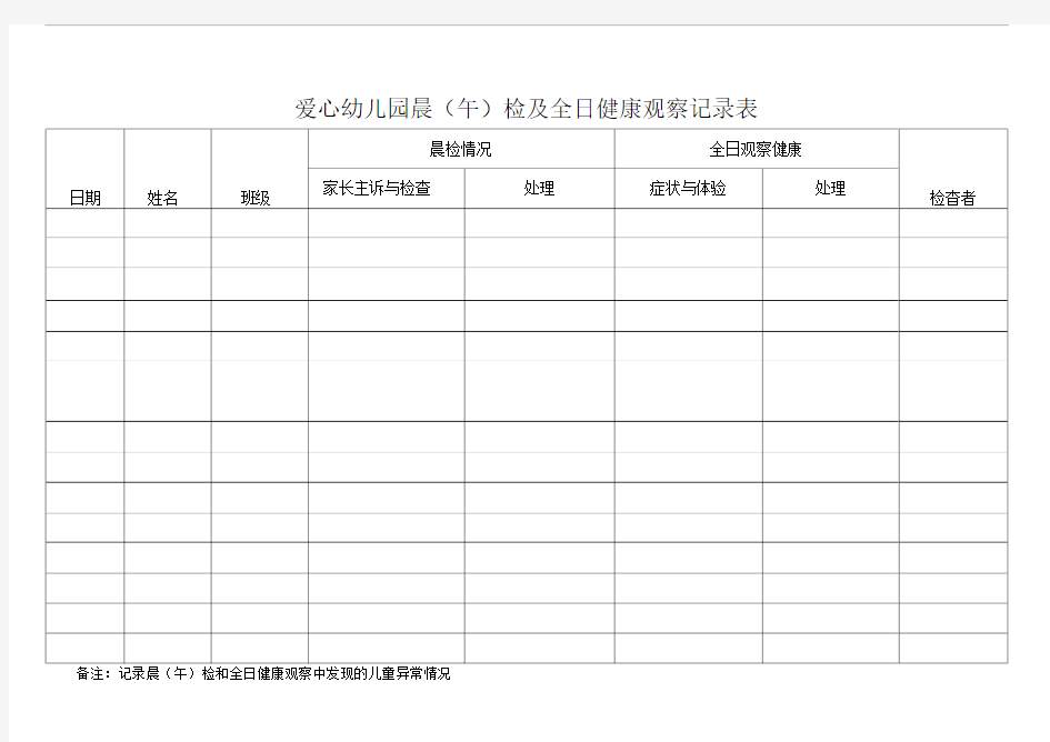 幼儿园晨午检及全日健康观察记录表1