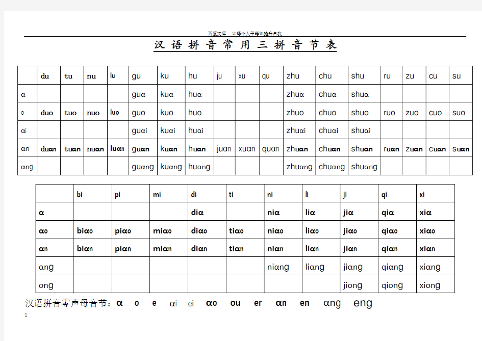 汉语拼音常用三拼音节和二拼音节表