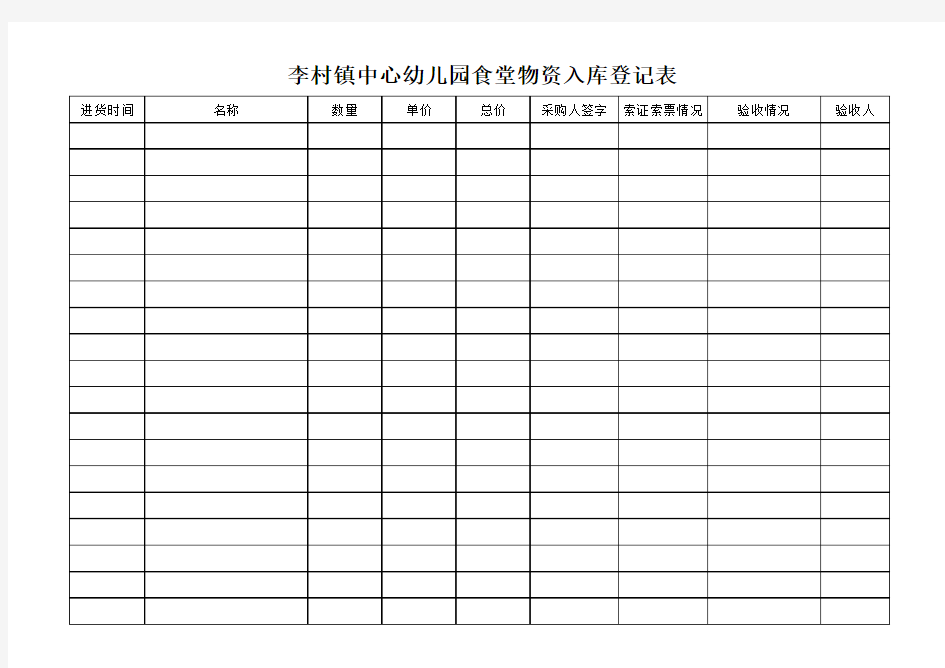 食堂物资入库登记表