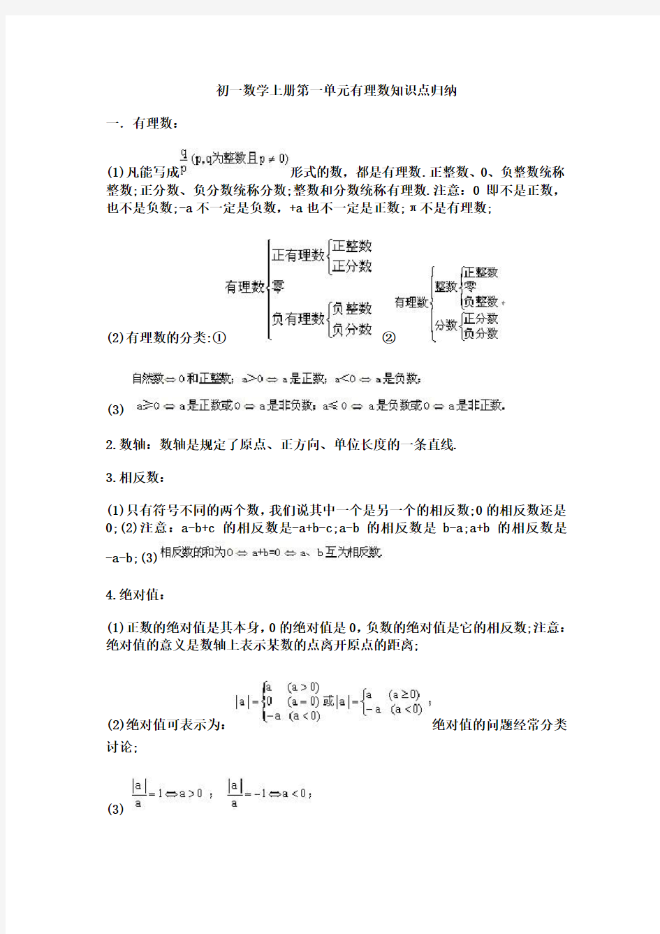 初一数学上册第一单元有理数知识点归纳