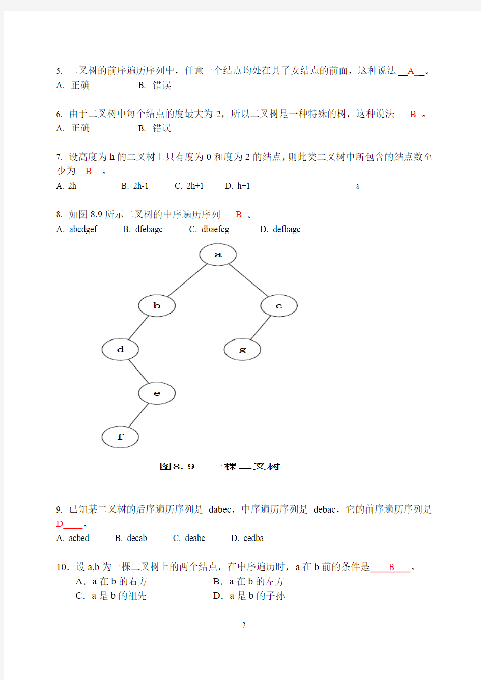 数据结构书面作业练习题6-9