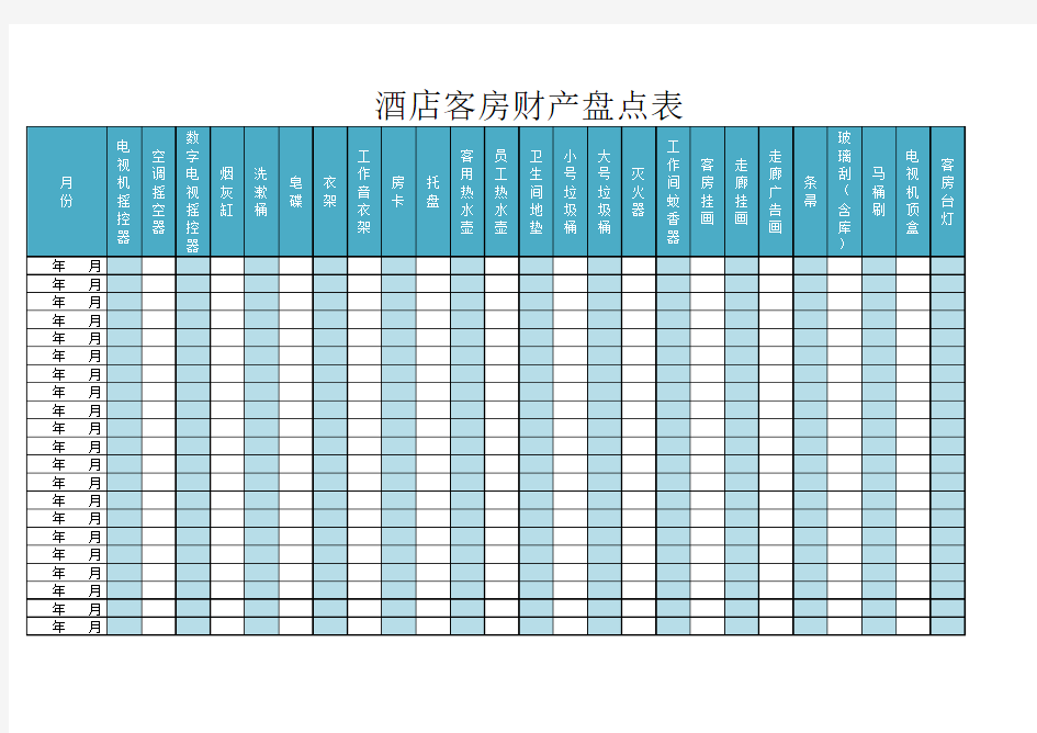 酒店客房财产盘点表