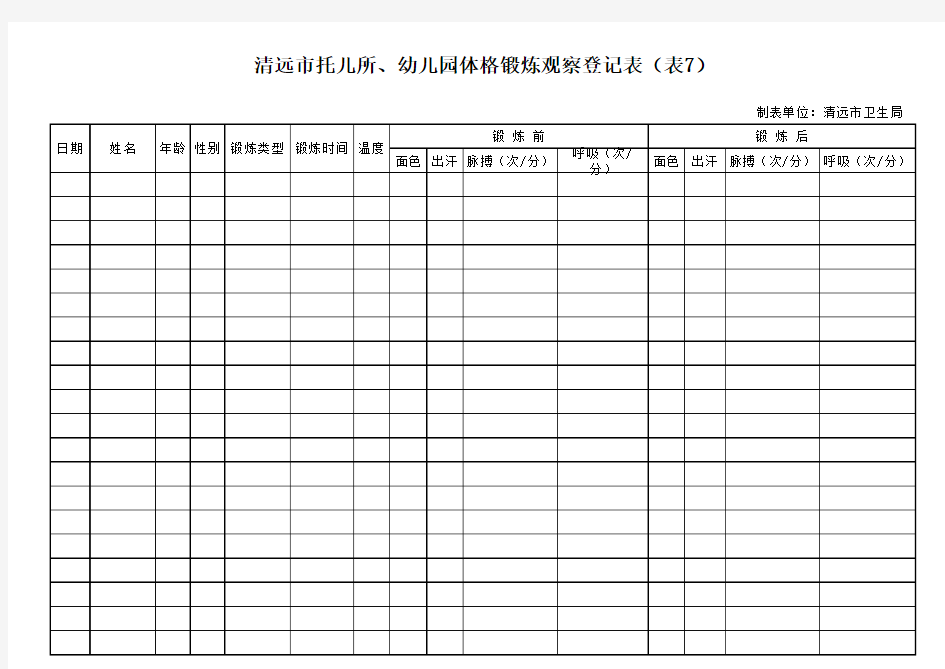 幼儿园体格锻炼观察登记表