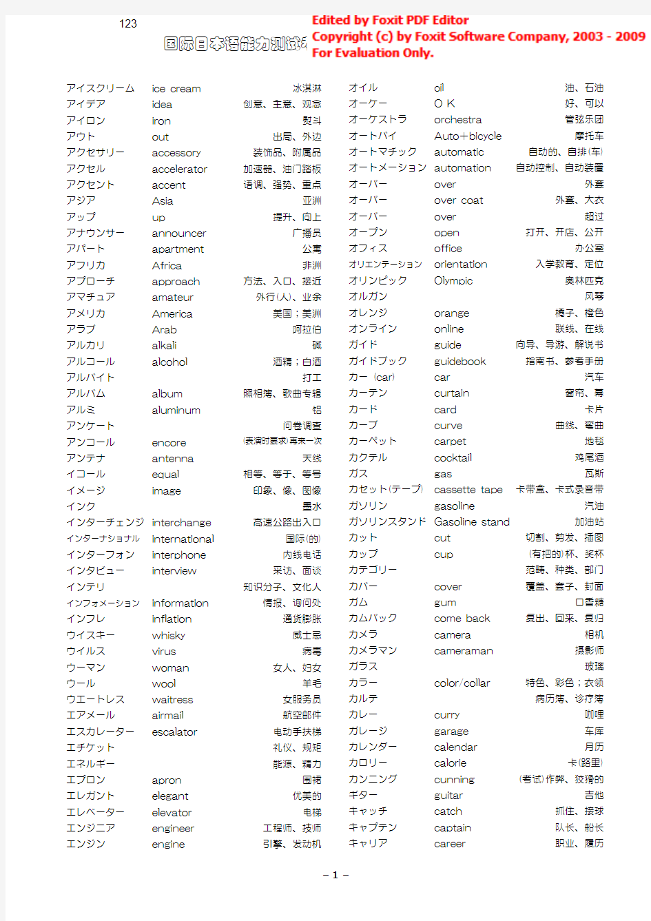 日语N5--N1外来语对照表