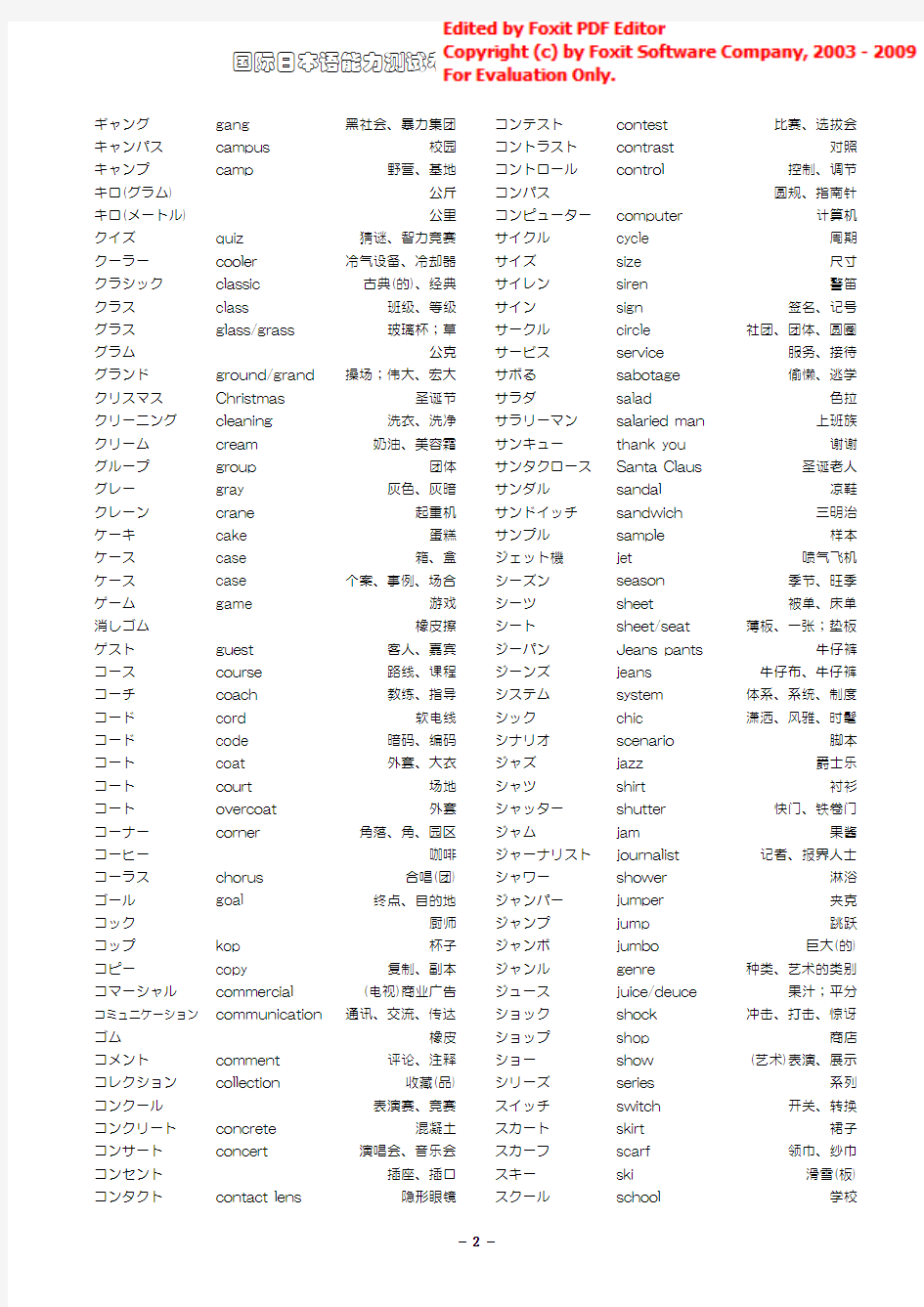 日语N5--N1外来语对照表