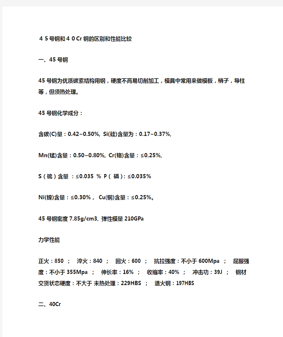 45号钢和40Cr钢的区别和性能比较