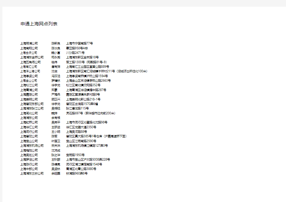 申通中通圆通汇通韵达 快递网点联系人