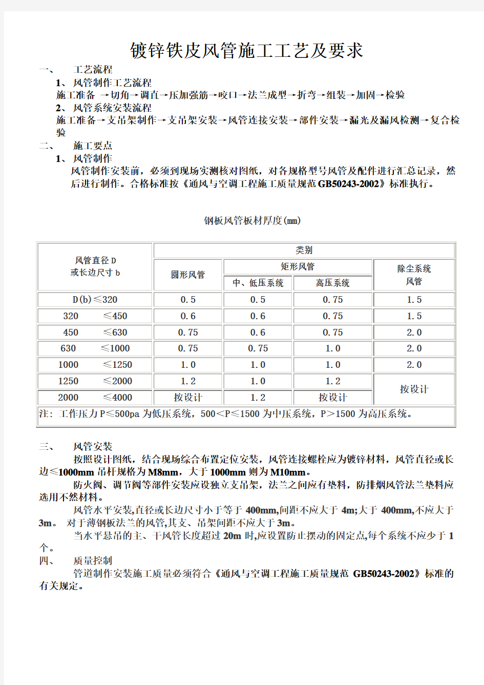 镀锌铁皮风管施工工艺及要求