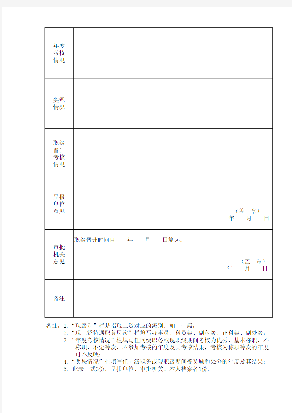 职级晋升审批表