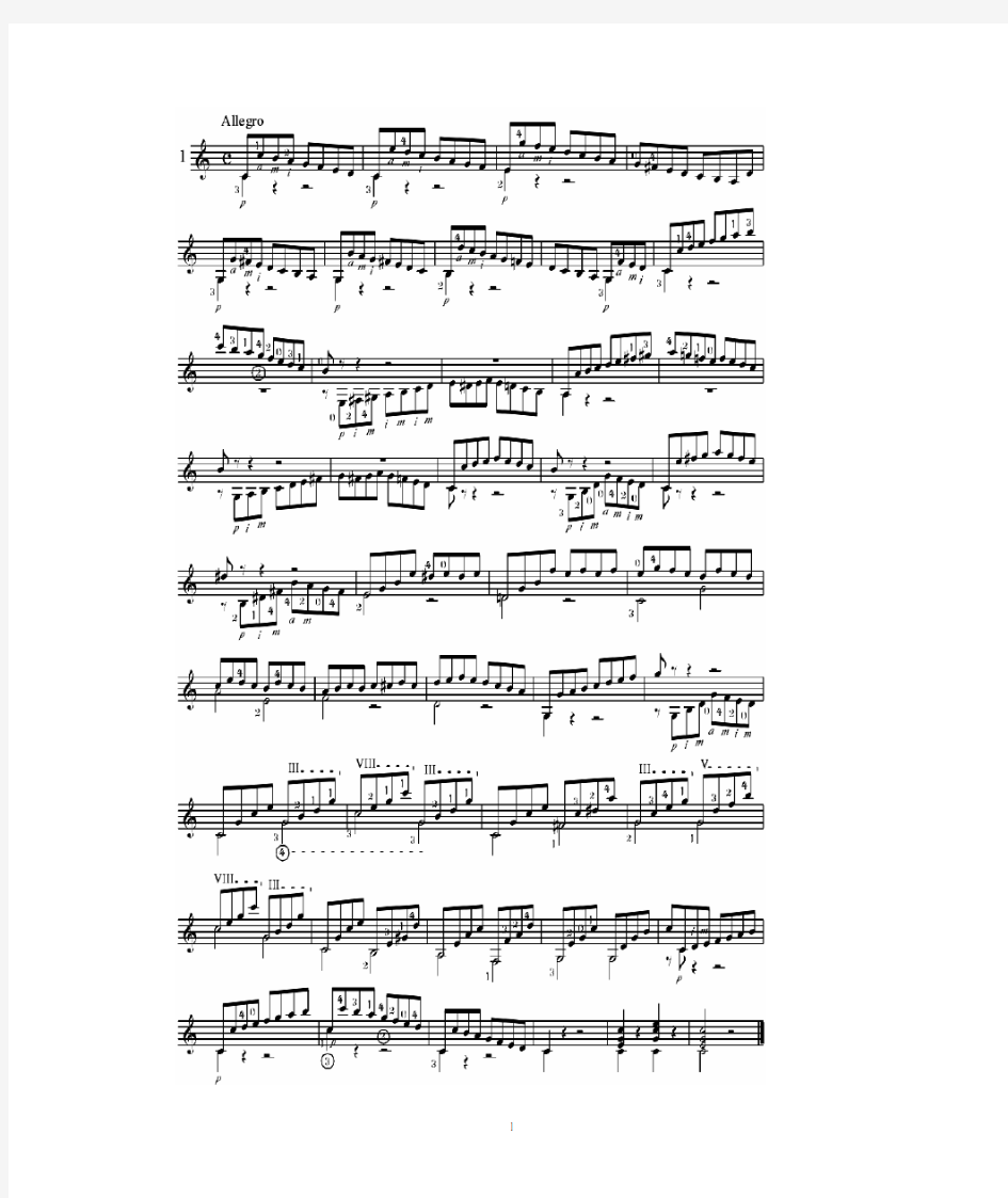 卡尔卡西练习曲-作品60第1,2,3,4,7,9,10,11,13,17,18,23,24,25号, (Carcassi etudes Op.60)古典吉他谱