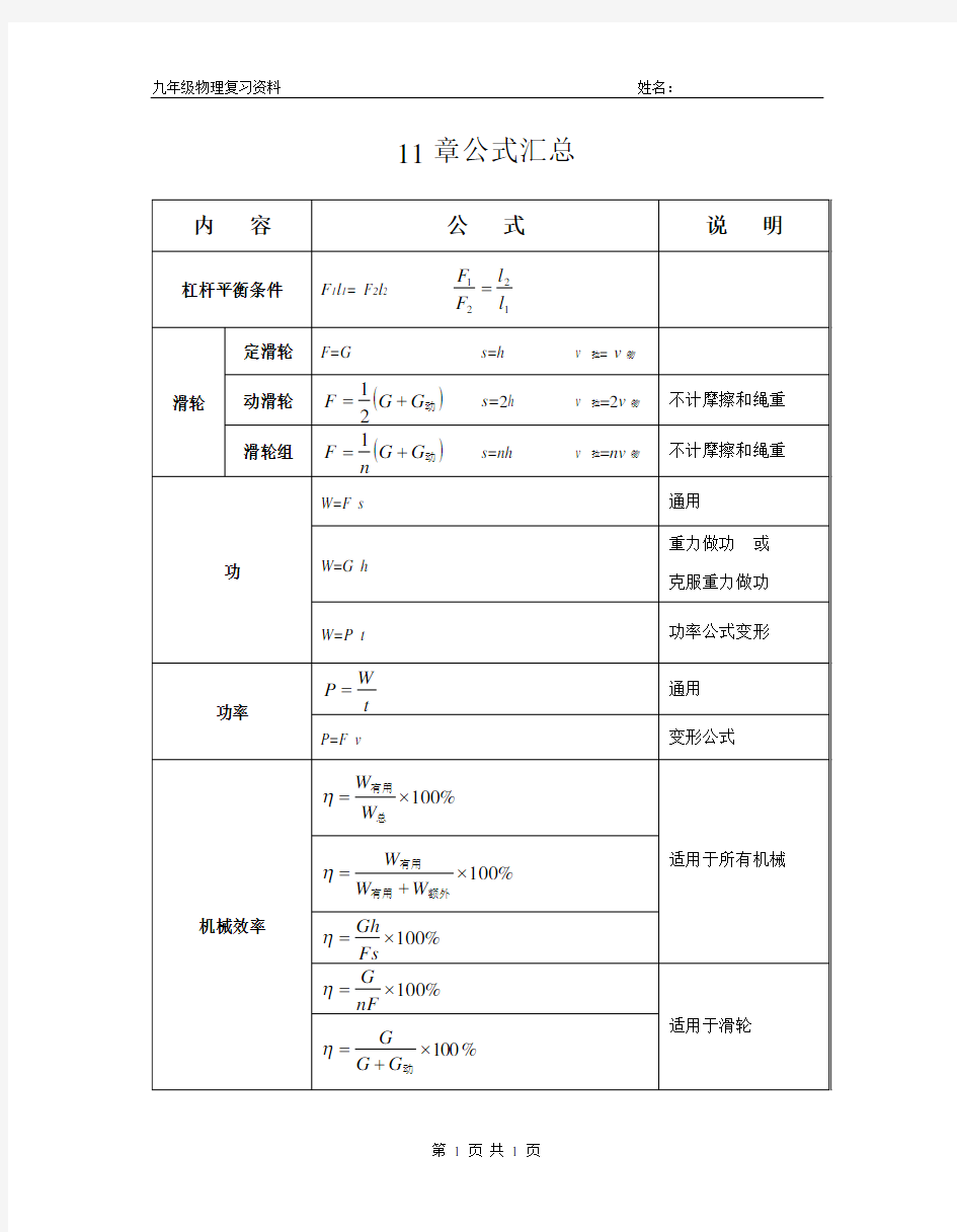 简单机械和功公式汇总