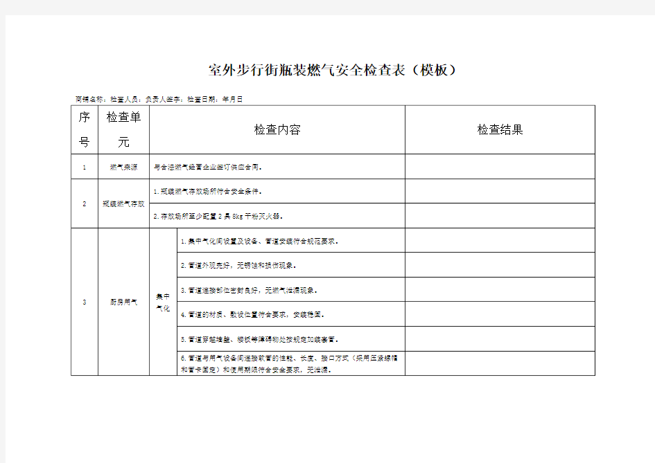 《瓶装燃气安全检查表》