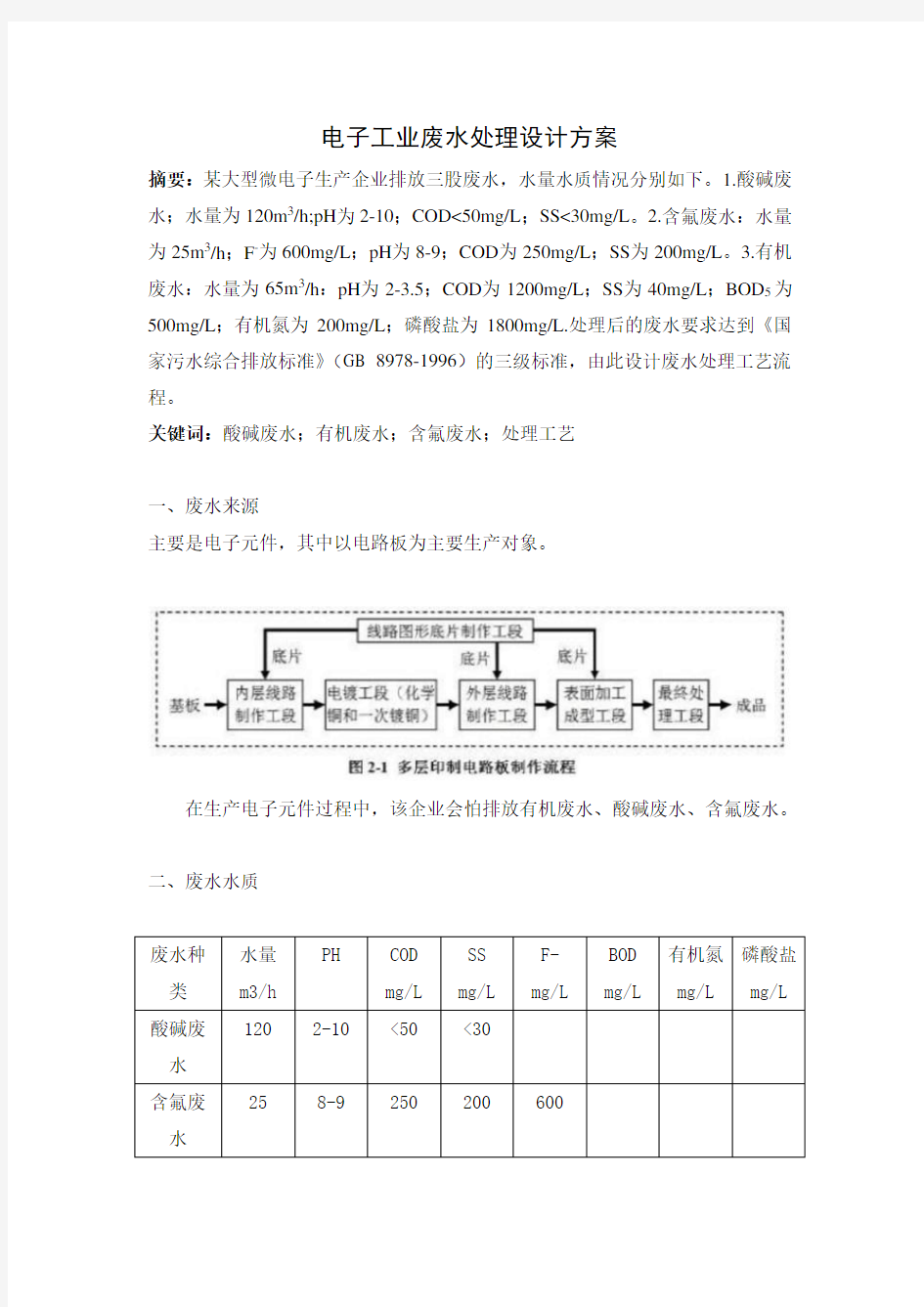 电子工业废水处理设计方案